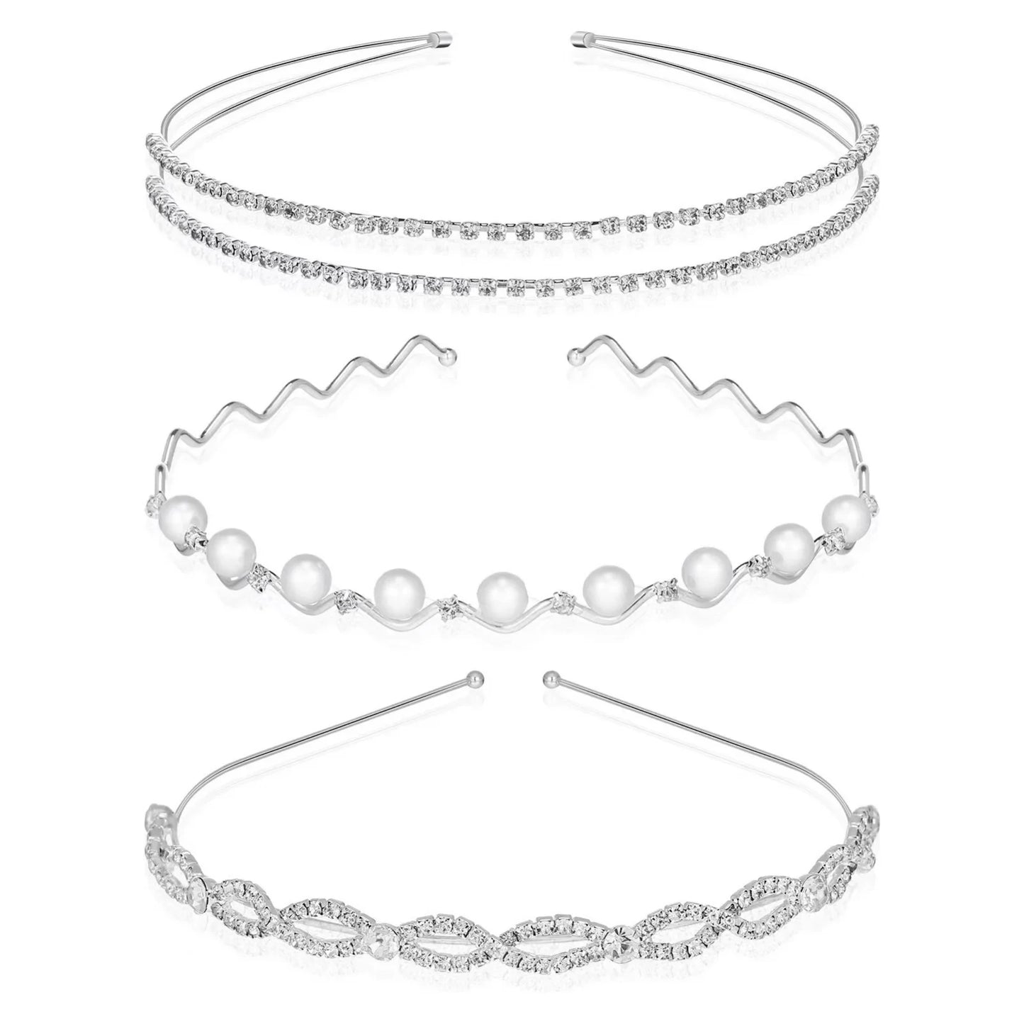 Rhinestone & Pearl Bridal Headband Set Wedding Hair