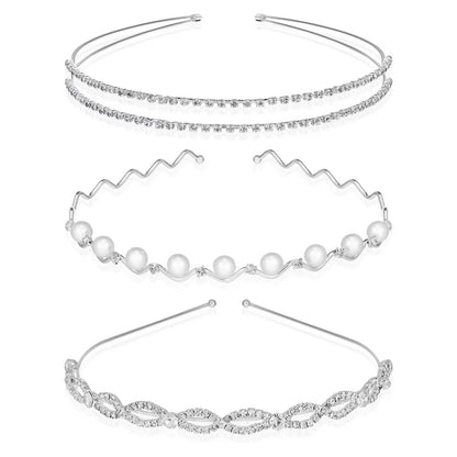 Rhinestone & Pearl Bridal Headband Set Wedding Hair