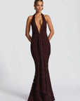 Women's Sexy Deep V-Neck Backless Ruched Club Gown