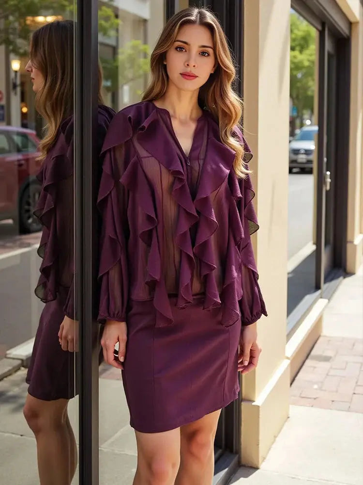 Chic Translucent Blouse with Layered Gauze and Ruffle Detail - Loran