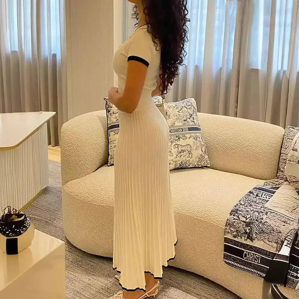 Elegant White Crop Top & Pleated Skirt Set - Loran