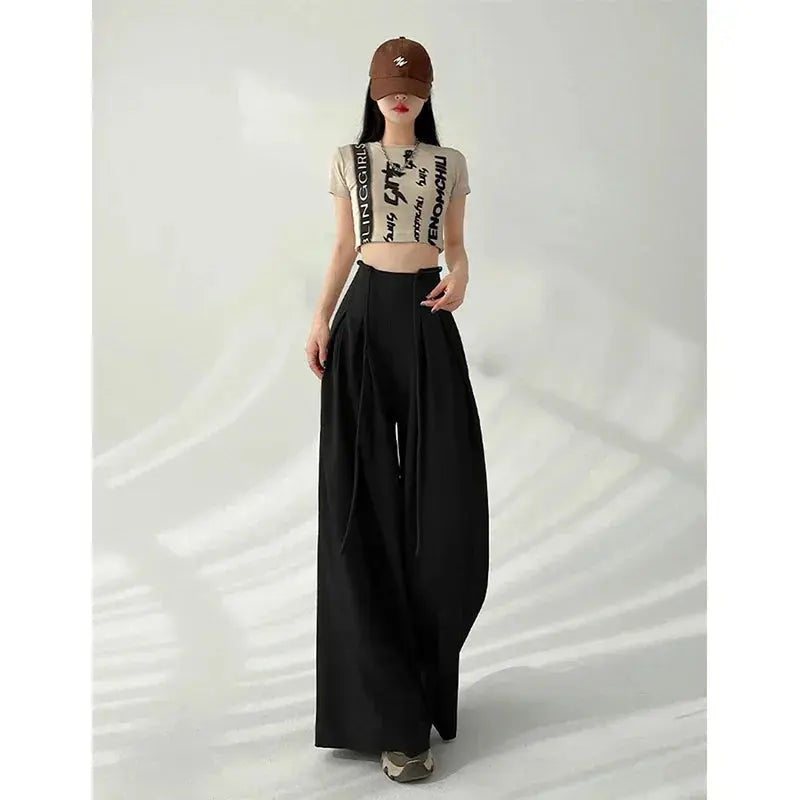 Lace-Up High-Waist Wide-Leg Trousers - Loran