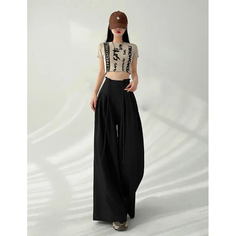 Lace-Up High-Waist Wide-Leg Trousers