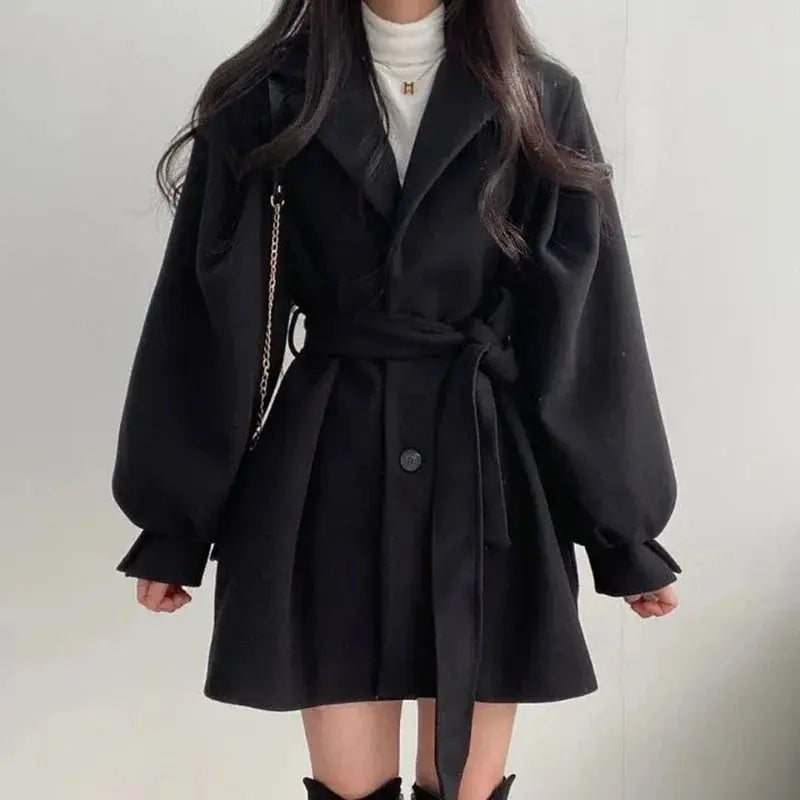 Long Sleeve Coat Overcoat Lace-up Trench With Pockets - Loran