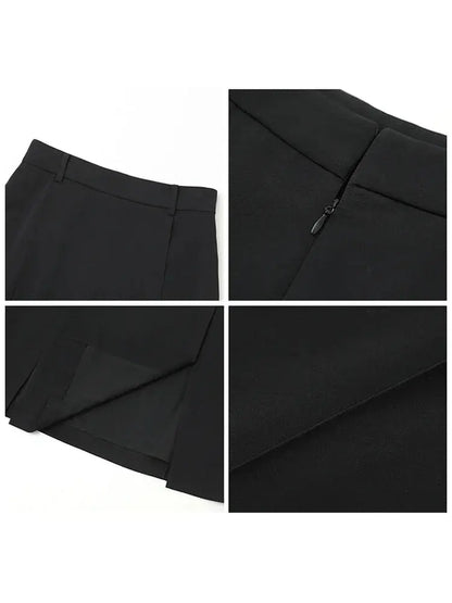 Black High-Waist Pleated Midi Skirt with Slit - Loran