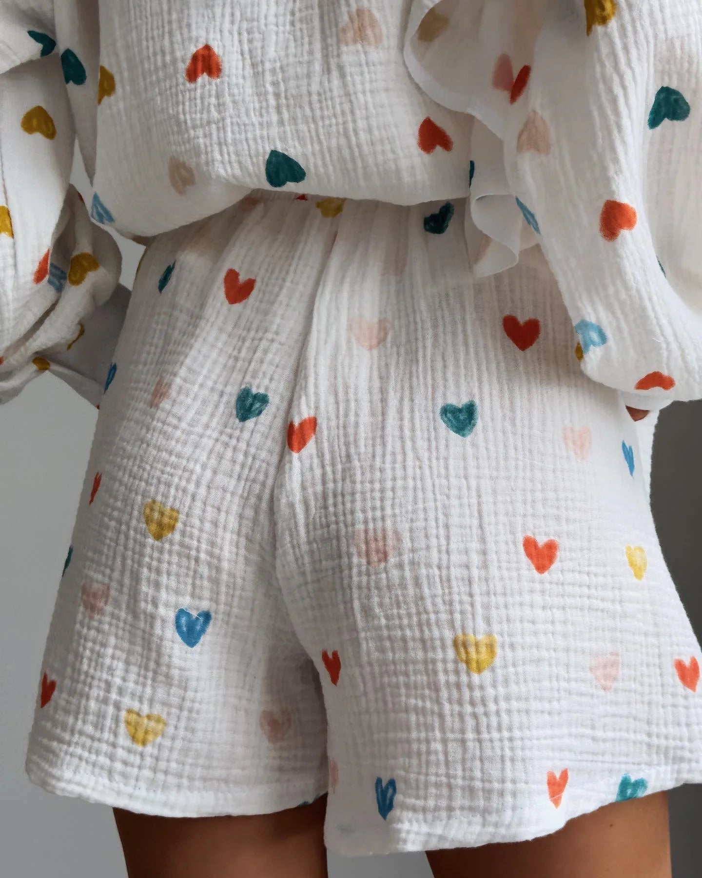 Women’s Love Print Cotton Linen Pajama Set with Shorts Loran