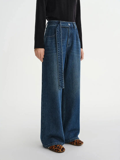 Plus-Size Belted Wide-Leg Denim Jeans - Loran