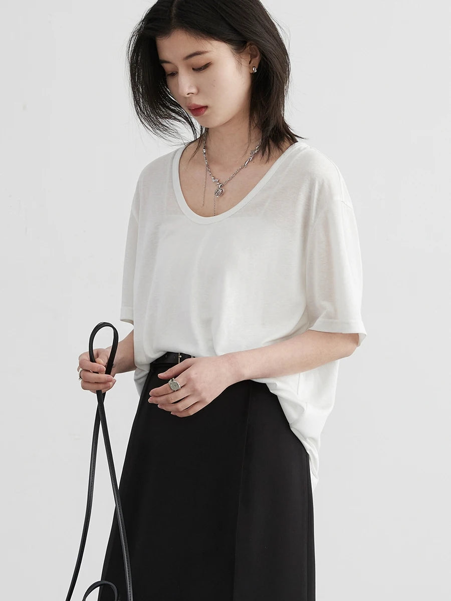 Loose Casual T-Shirt - Basic Short Sleeve Summer Tee Loran