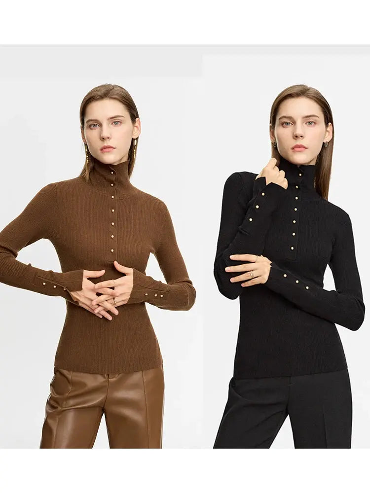 Women's Minimalist Half Cardigan Turtleneck - Loran