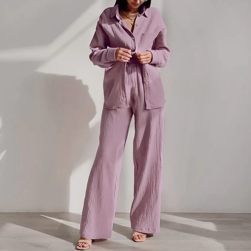 Women's 2-Piece Cotton Pajama Set Autumn Long Sleeve Sleepwear Loran
