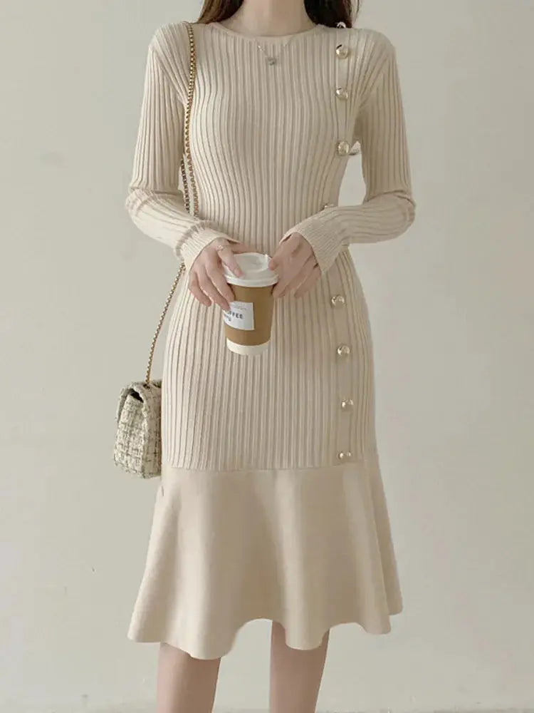Elegant Vintage Knit Sweater Dress for Autumn/Winter - Loran