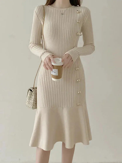 Elegant Vintage Knit Sweater Dress for Autumn/Winter - Loran