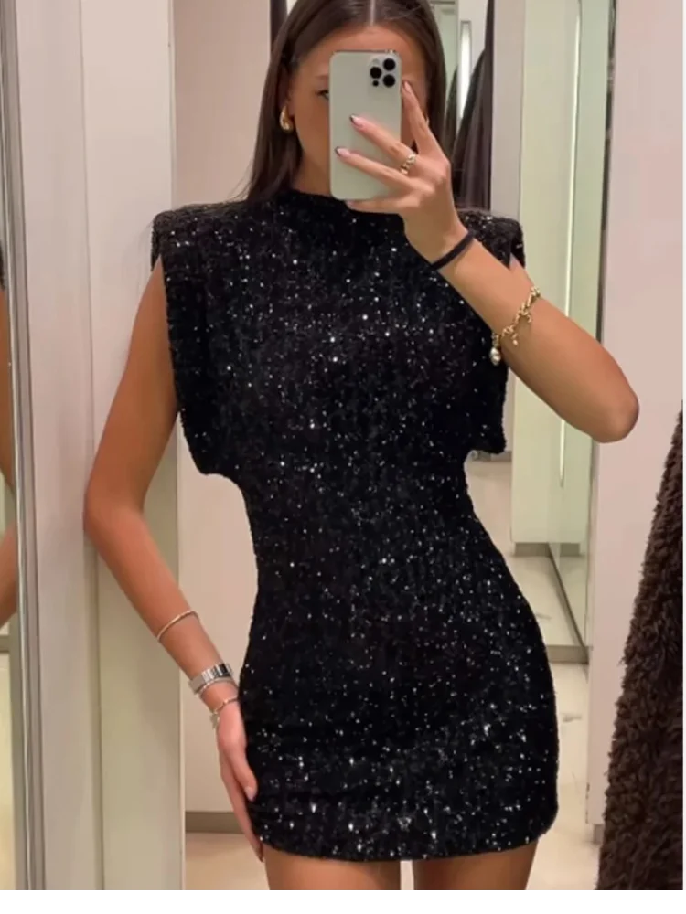 Women Sexy Black Sequins Dress Fashion Elegant - 3IN SMART Shop  #