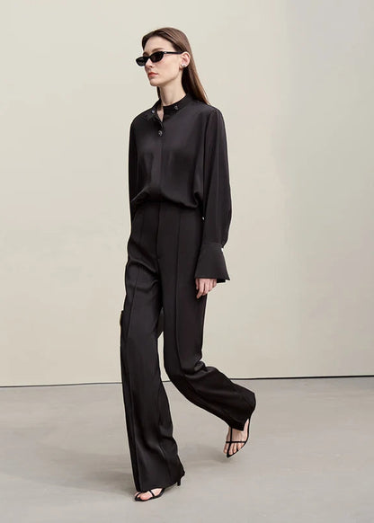 Amii Elegant Women's Pants 2026 Spring New Commuter Pleated Versatile Straight Pants Casual Matte Satin Woman Trousers 12641095 Loran