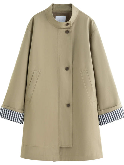 Women's Stand Collar Plaid Windbreaker LORAN STORE