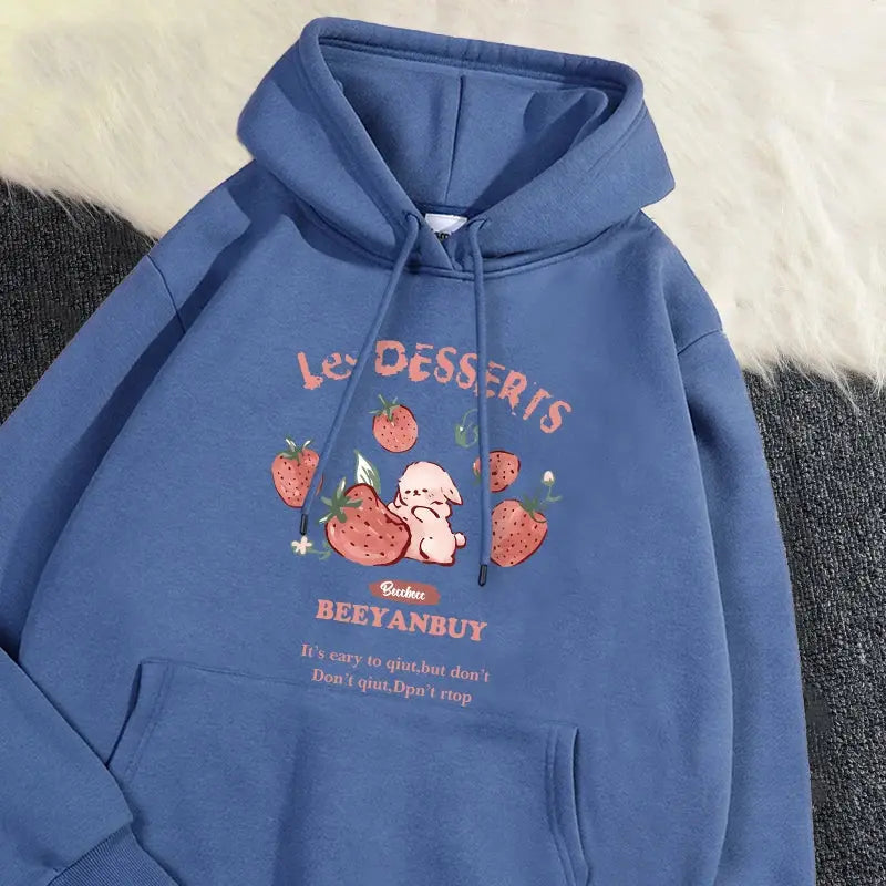 Cute Rabbit Strawberry Print Women's Hoodie - Loran