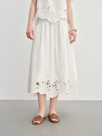 Plus-Size Elegant Cut-Out Embroidery Skirt and Blouse Set - Loran
