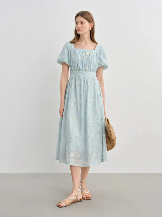 Women's Floral Embroidered Tea Length Dress - Loran