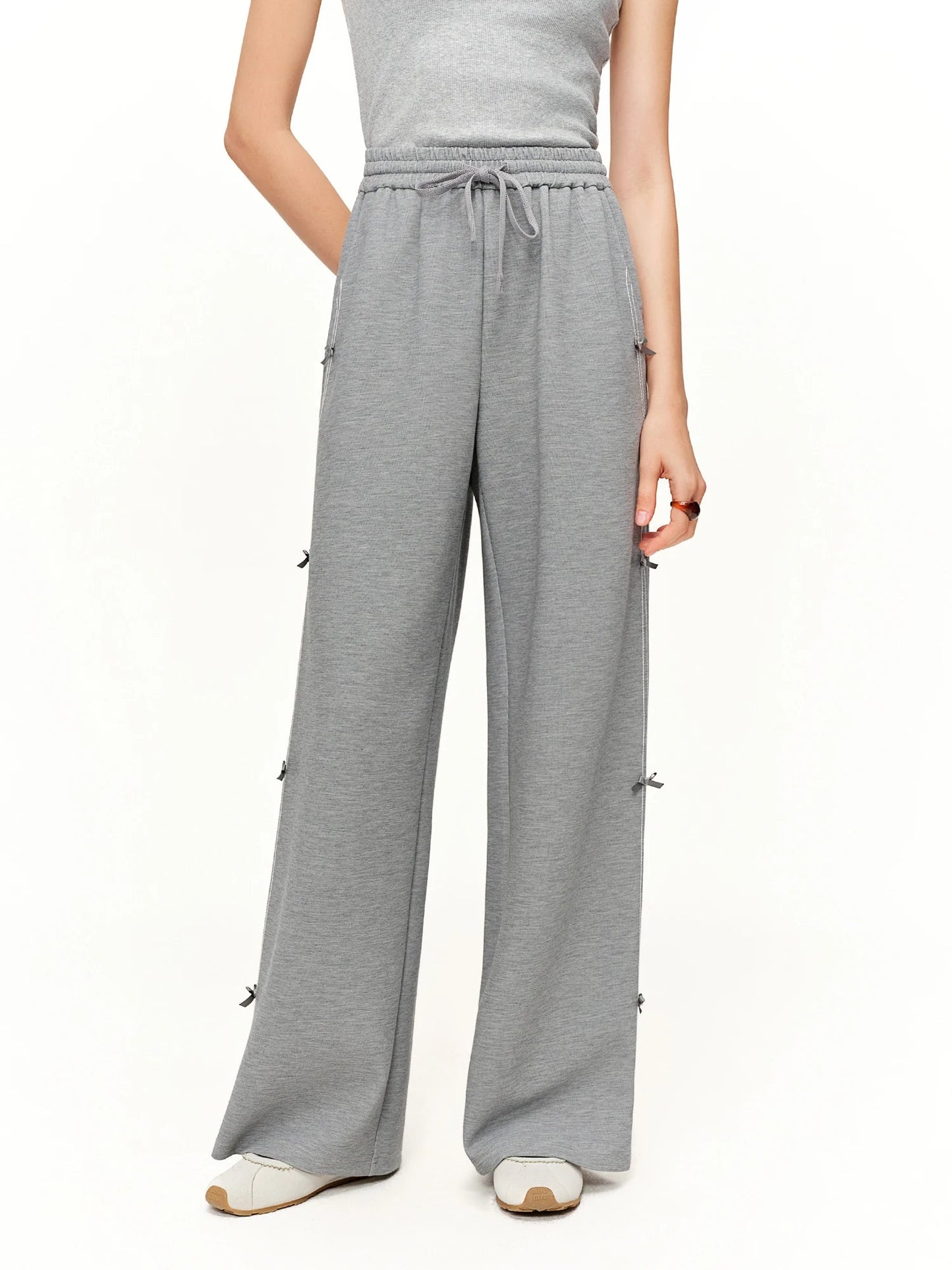DUSHU 【Tie of Hearts】Sweet & Chic Bow-Decorated Wide Leg Pants New Spring 2026 Collection Women's High-Waisted Casual Pants Loran