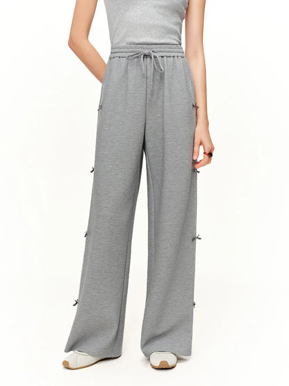 DUSHU 【Tie of Hearts】Sweet & Chic Bow-Decorated Wide Leg Pants New Spring 2026 Collection Women's High-Waisted Casual Pants Loran