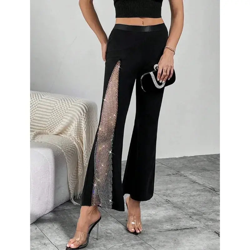 Glitter High-Slit Flared Pants - Loran