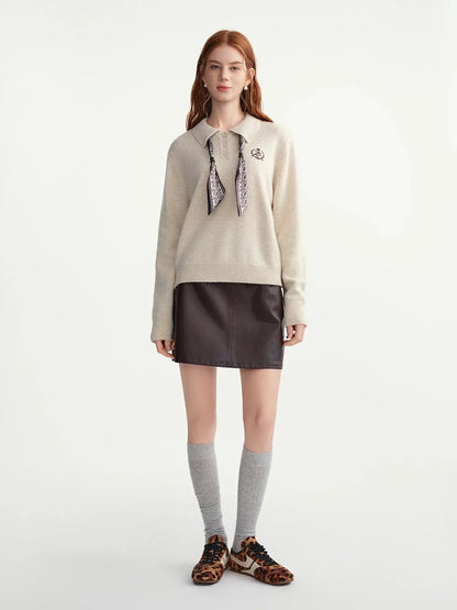 Women's Turn-Down Collar Knit Pullover - Loran