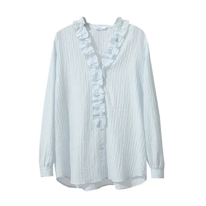 Amii Women Shirt 2026 Spring New Romantic Ruffles V-Neck Pullover Shirt Elegant Loose Long Sleeve Women's Blouses 12641123 Loran