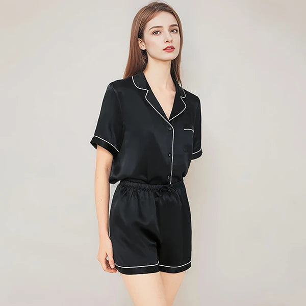 Real Mulberry Silk Pajama Set: Short Sleeve & Shorts Loran