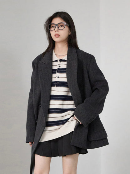 Striped Polo Collar Sweater Casual Knit Pullover Loran