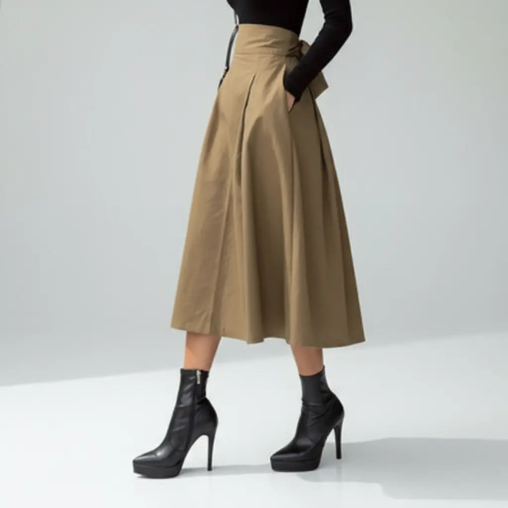 Solid Color Elegance: Slimming High-Waist Skirt with Bow Detail - Loran