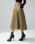 Solid Color Elegance: Slimming High-Waist Skirt with Bow Detail