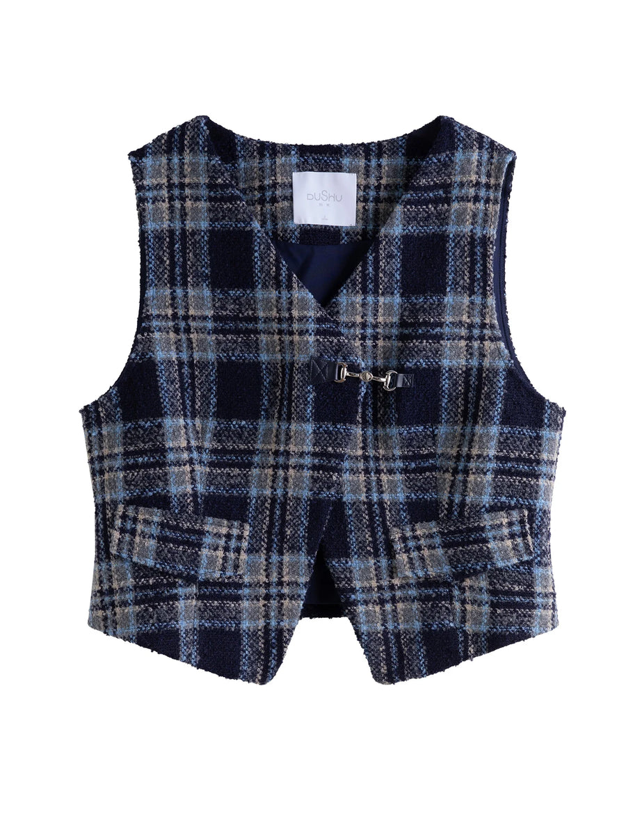 Plus Size Retro Plaid Vest & Skirt Suit