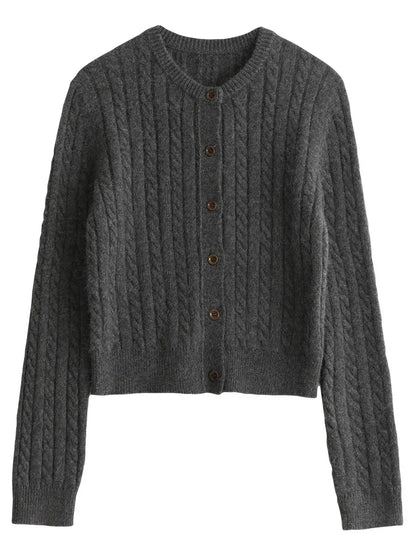 Red Round Neck Cardigan Twisted Raccoon Hair Knit Loran