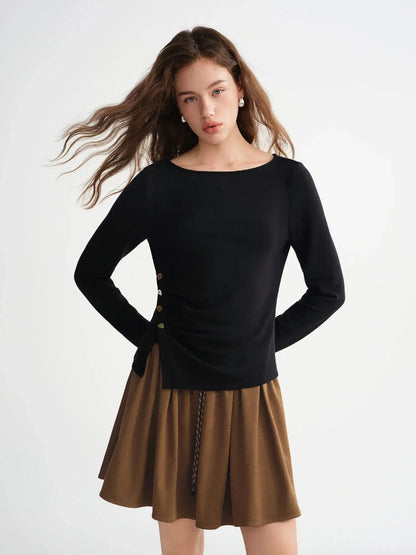 Velvet Fleece Irregular Hem Top: Warm, Slim Fit, and Stylish - Loran