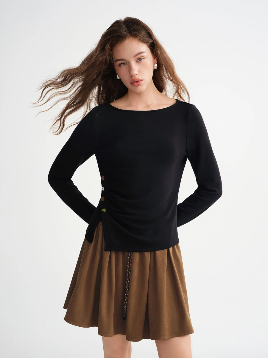 Velvet Fleece Irregular Hem Top: Warm, Slim Fit, and Stylish