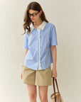 Plus Size Blue Plaid Retro Lace Shirt