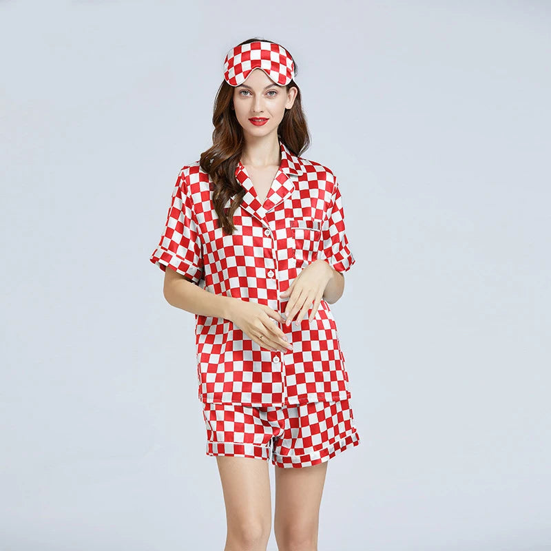 Women’s Checkerboard Mulberry Silk Pajama Set Loran