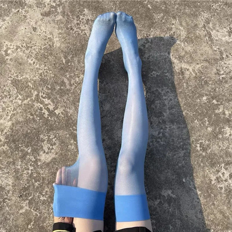 Retro Oil Shiny Thigh High Ultra-Thin Stockings
