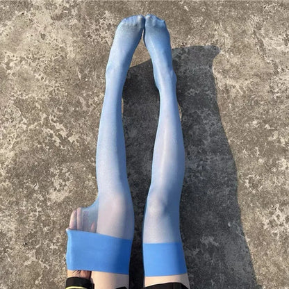 Retro Oil Shiny Thigh High Ultra-Thin Stockings