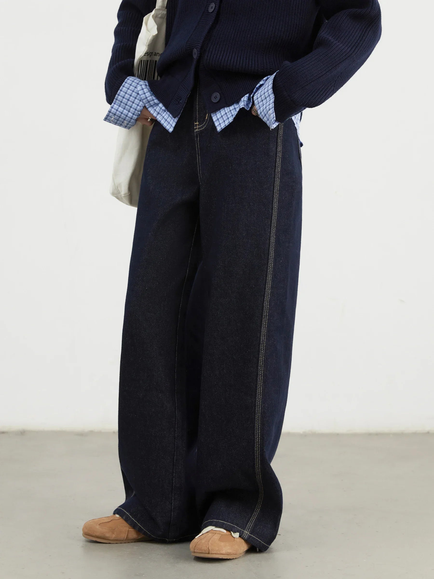 CHIC VEN Women Denim Pants Loose Casual High Waisted Straight Leg Jeans Female Wide Leg Trousers Oversize Autumn Winter 2024 Loran