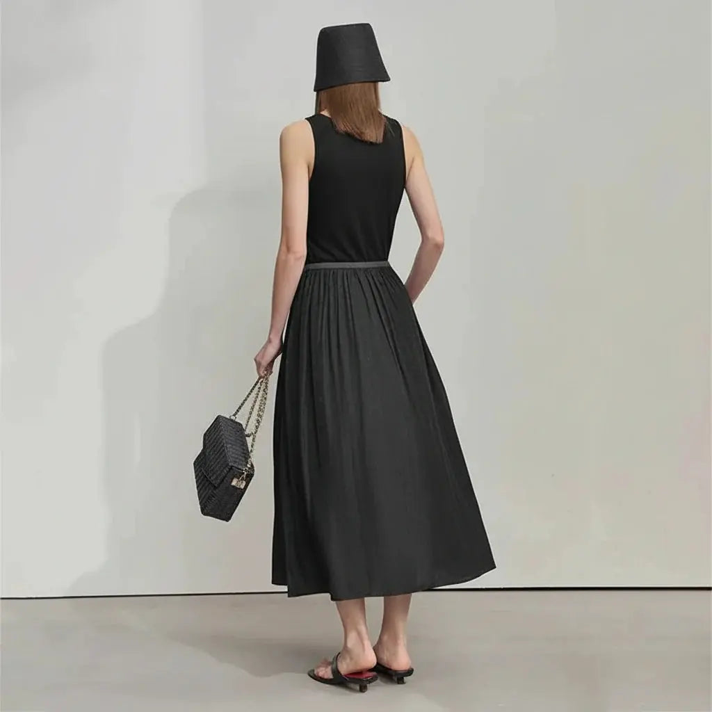 Casual Gray Splicing Slim Long Dress - Loran