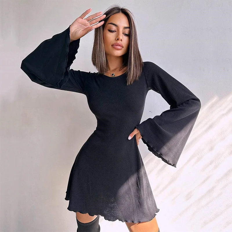 Chic Mini Dress: Flare Sleeves for Fall Nights