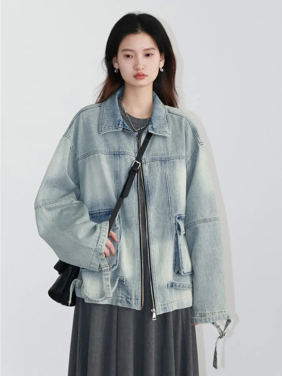 CHIC VEN Women Jacket Loose Casual Blue Cotton Denim Jack for Woman New outerwear Female Overcoat Cowboy Coat Spring Autumn 2024 Loran