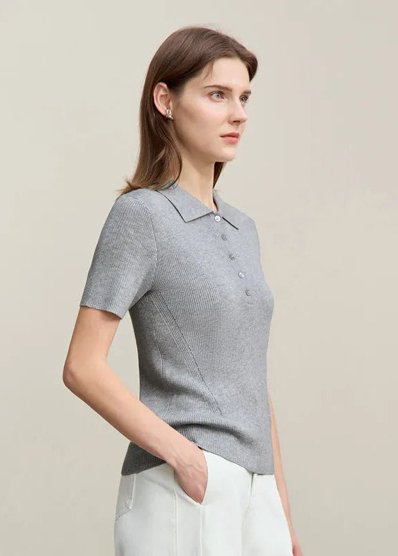 Amii Women's Sweater 2026 Spring New POLO Collar Half‑Placket Knitted Sweater Women's Short Sleeve Pullover Knitwear 12651020 Loran