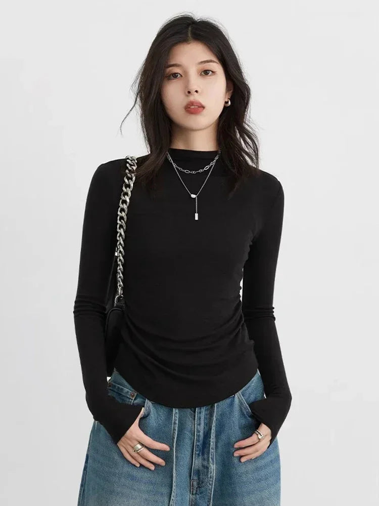 CHIC VEN Women's T-Shirts Slim New Four-color Optional Knitted Basic Female Sweater Woman Tees Spring Autumn 2025 Loran