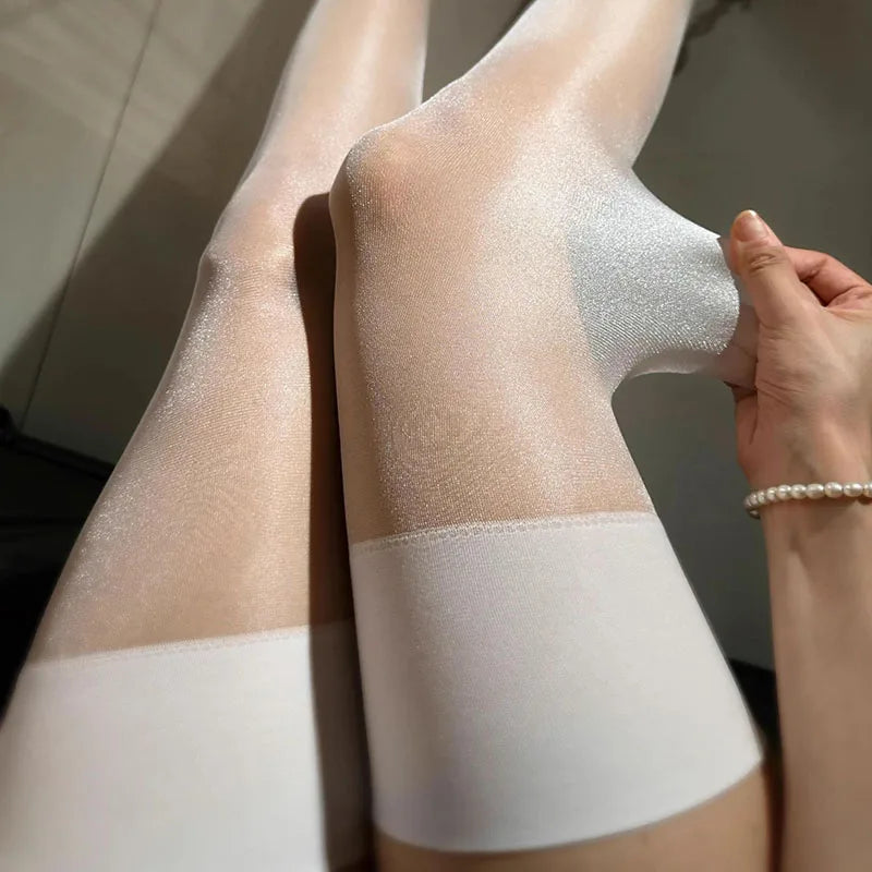 Retro Oil Shiny Thigh High Ultra-Thin Stockings