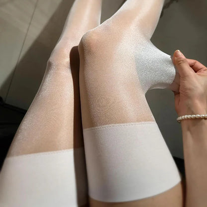 Retro Oil Shiny Thigh High Ultra-Thin Stockings