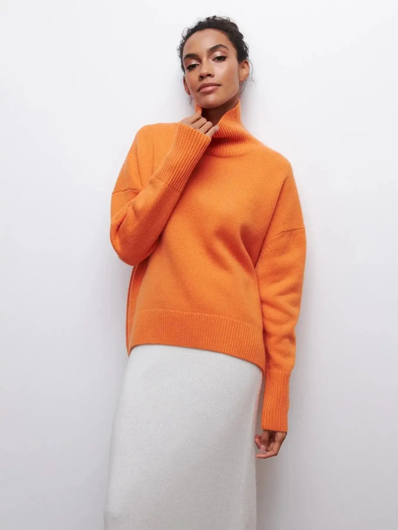 Elegant Oversized Black Turtleneck Sweater for Women - Loran