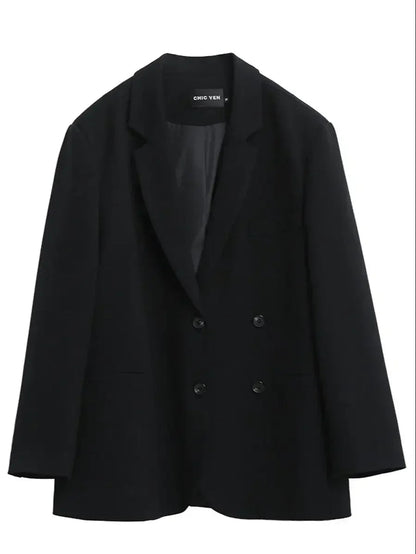 Double-Breasted Office Blazer Stylish Mid-Length Coat Loran