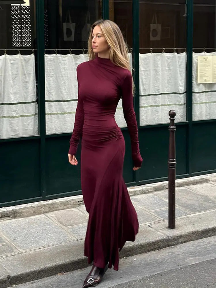 Elegant Half-turtleneck Long-sleeved Dress Women - 3IN SMART Shop  #